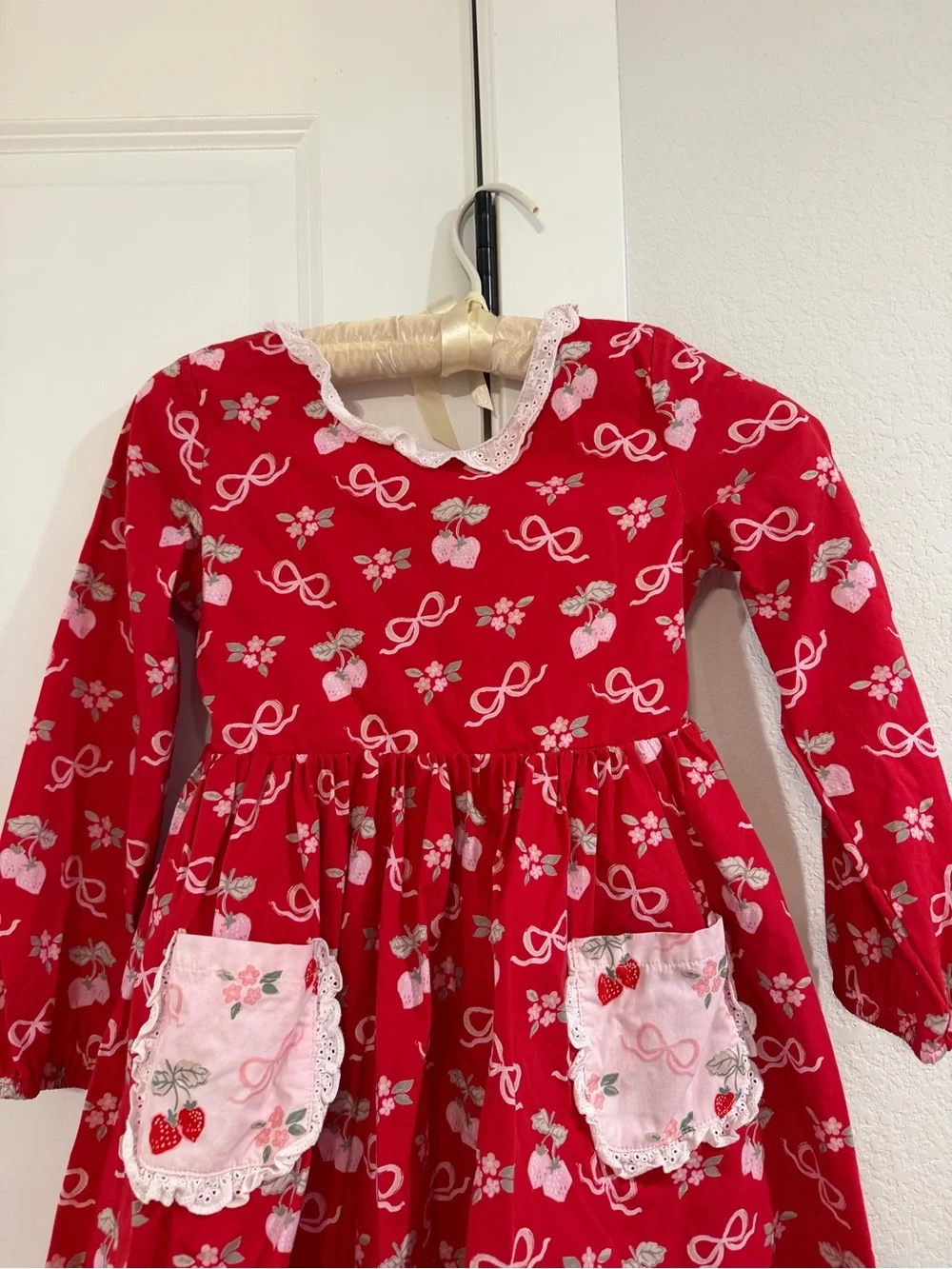Girls' SweetHoney Red Long-Sleeve Strawberry Dress Set with Shorts Size 10 EUC